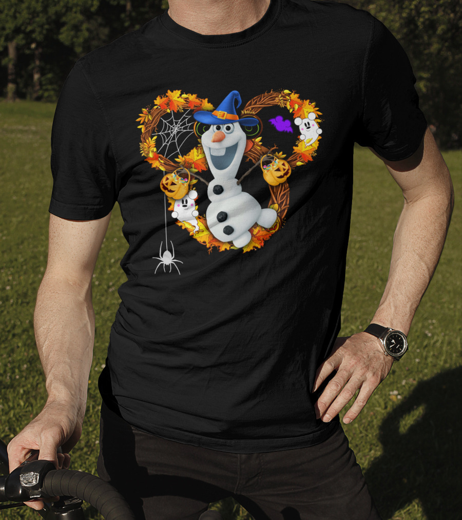 Olaf Halloween Witch Hat Pumpkin Candy Ghosts Spider Web Fall Leaves T-Shirt