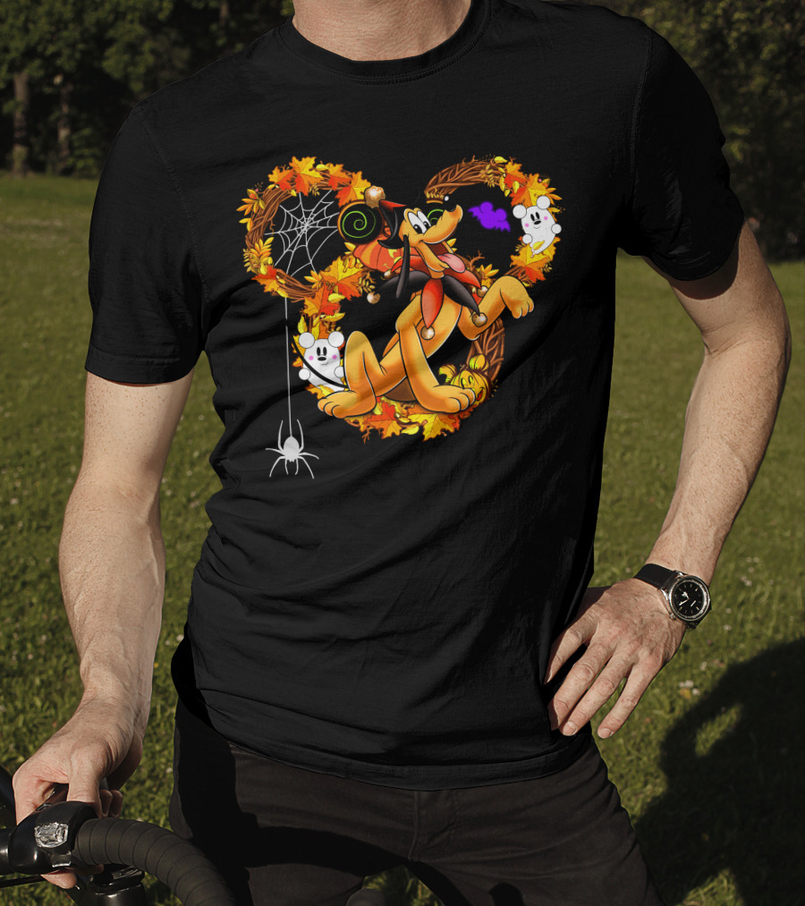 Pluto Halloween Autumn Wreath With Ghosts And Spiderweb T-Shirt