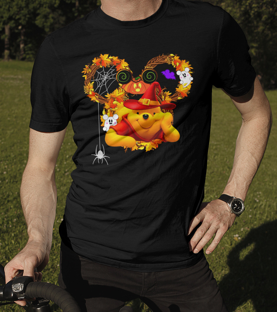 Pooh Halloween Witch Pumpkin Spider Ghosts Autumn Leaves T-Shirt