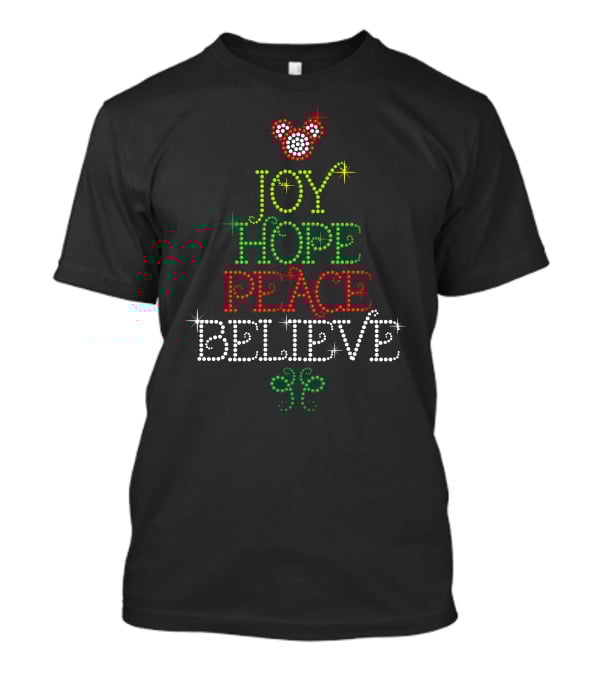 Merry Christmas 70 Joy Hope Peace Believe Mickey Mouse T-Shirt