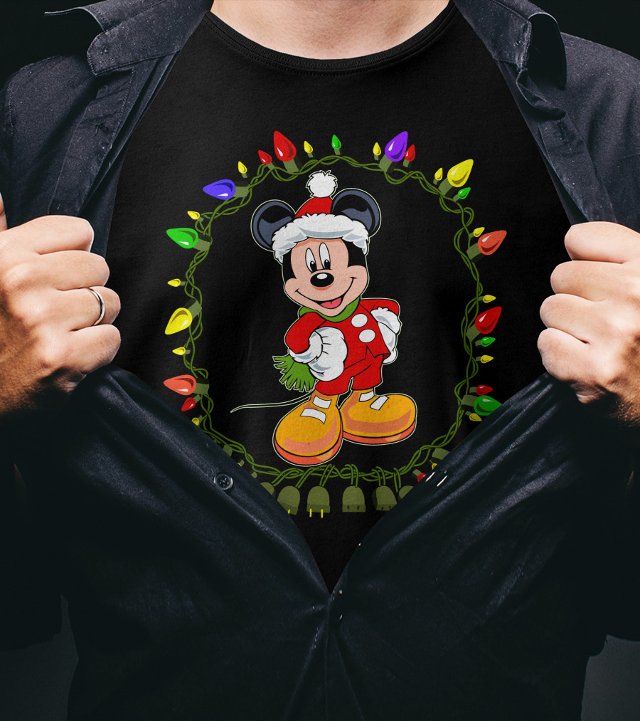 Merry Christmas 97 Mickey Mouse Lights And Santa Hat T-Shirt