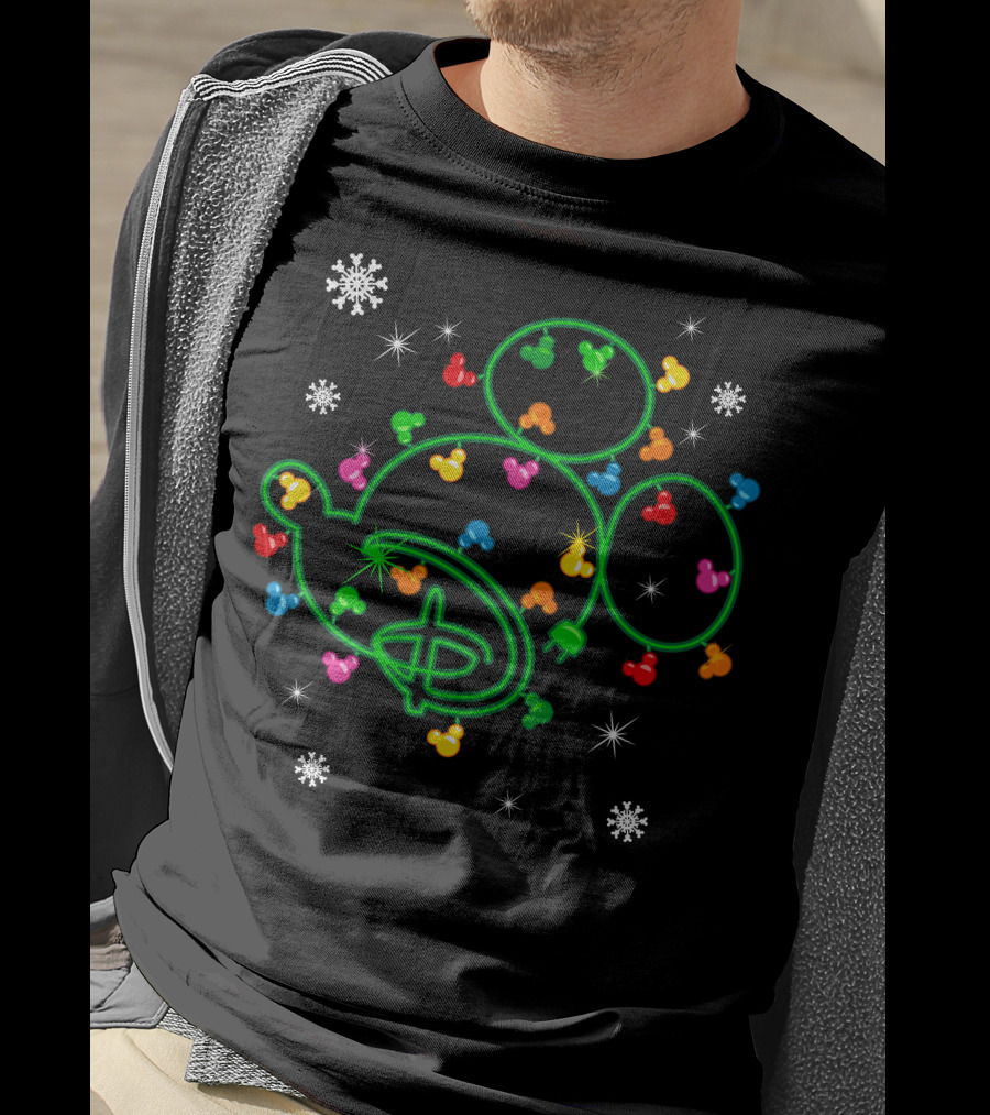 Merry Christmas 99 Lights Mickey Ears Snowflakes T-Shirt