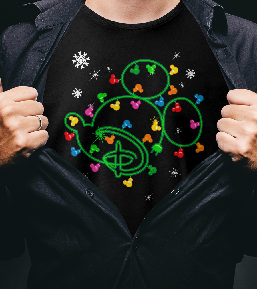 Merry Christmas 99 Lights Mickey Ears Snowflakes T-Shirt