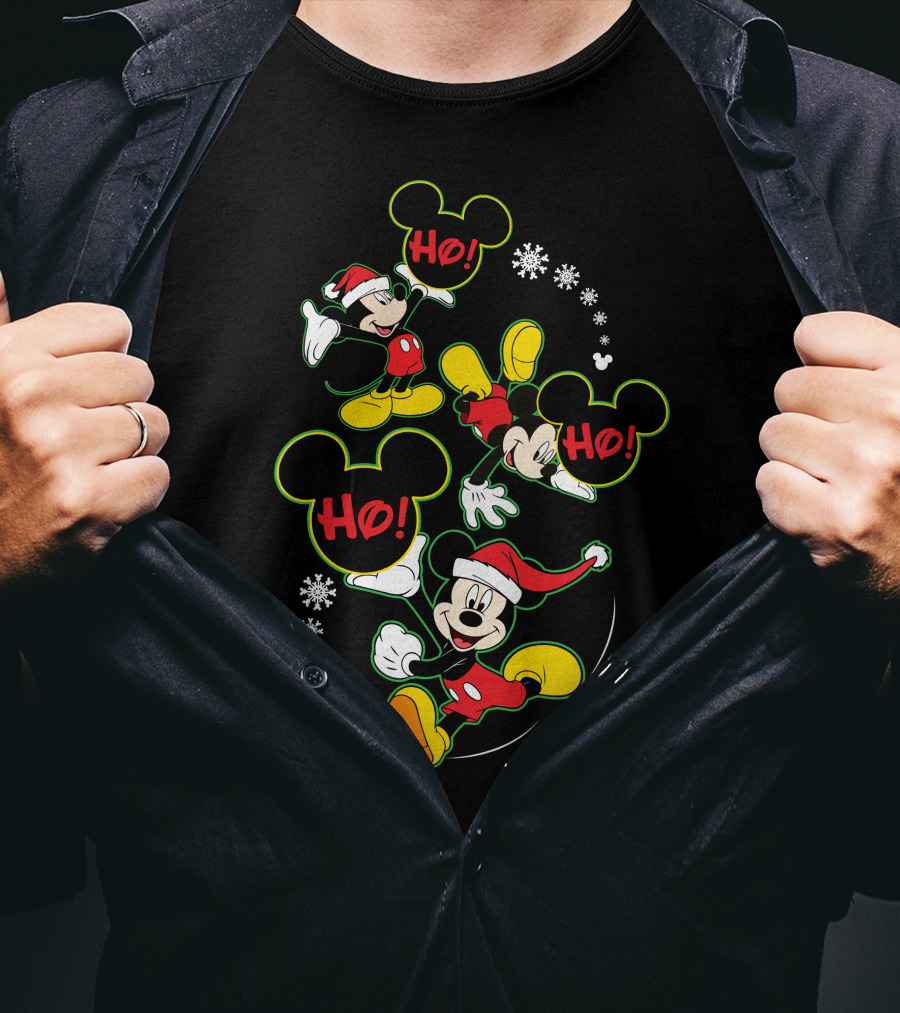 Merry Christmas 112 Mickey Mouse Ho Ho Santa Hat Snowflakes T-Shirt