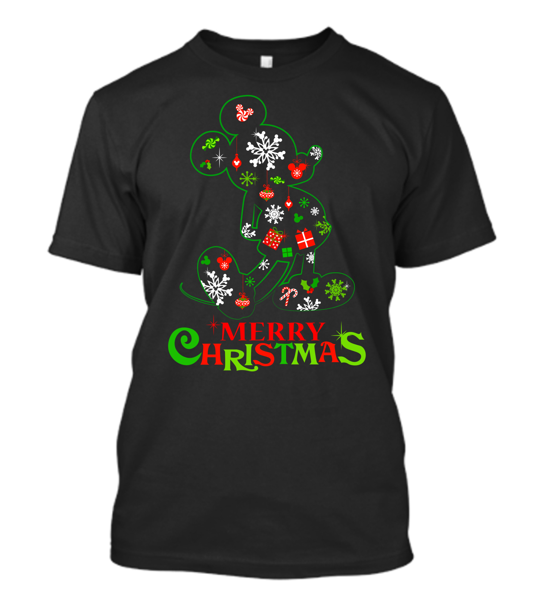 Merry Christmas Snowflakes Candy Cane Mickey Mouse Silhouette 128 T-Shirt