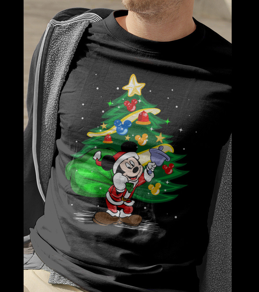 Mickey Mouse Santa With Christmas Tree And Ornaments T-Shirt