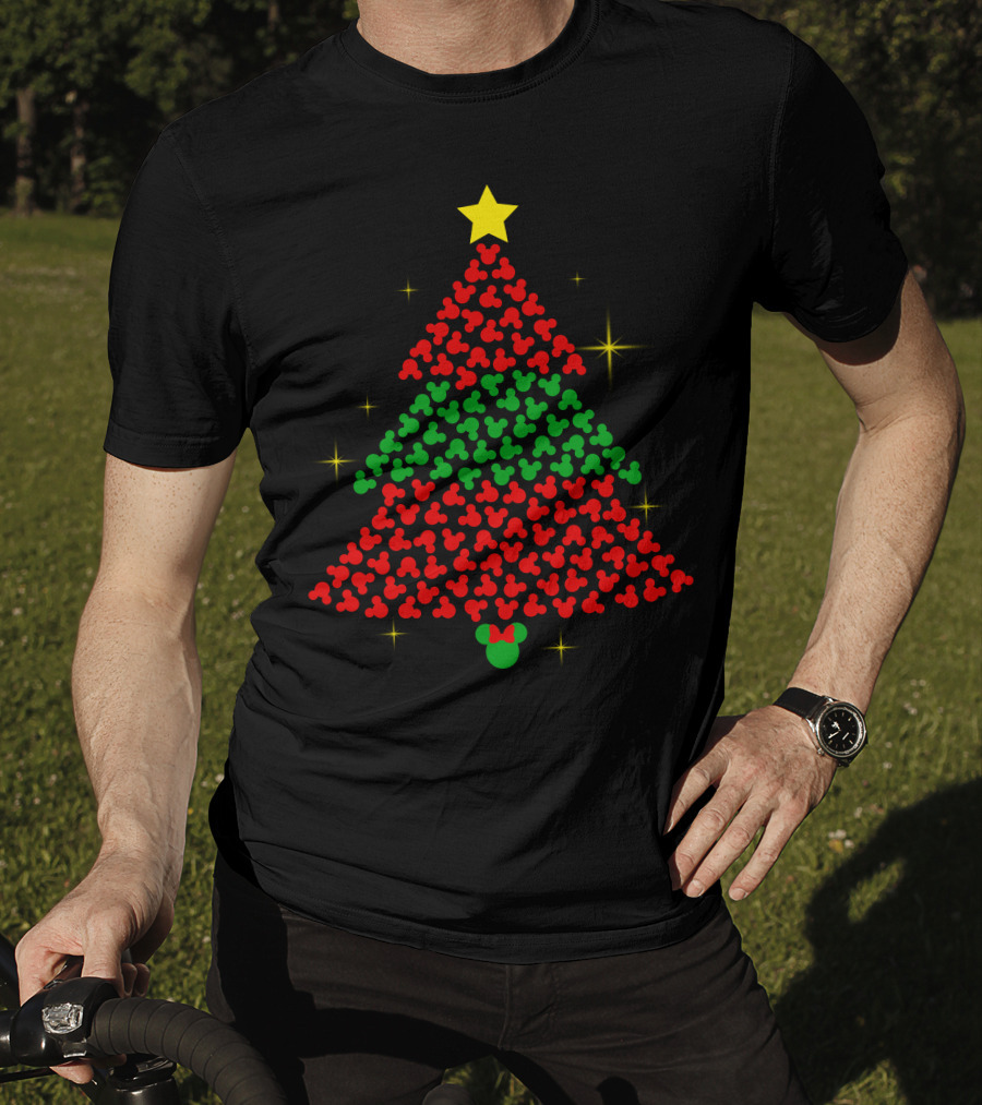 Mickey Christmas Tree With Star And Sparkles T-Shirt