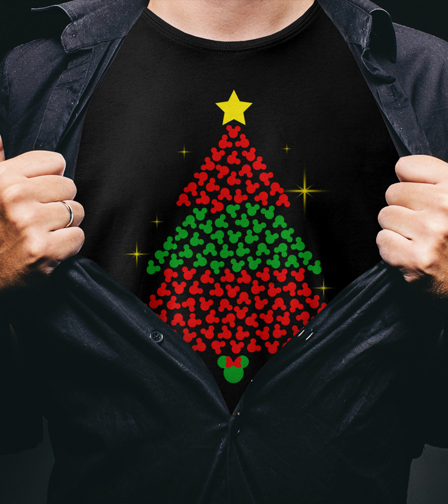 Mickey Christmas Tree With Star And Sparkles T-Shirt