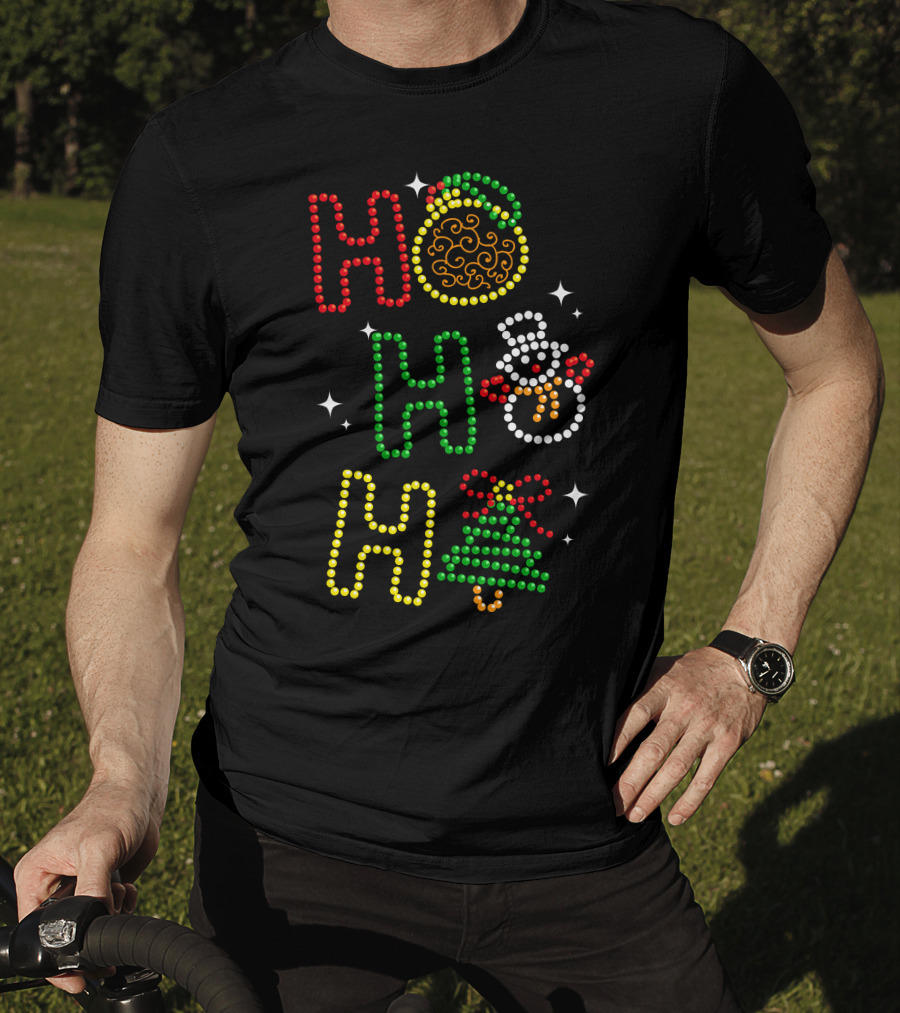 Ho Ho Ho Merry Christmas 56 Santa Snowman Tree T-Shirt