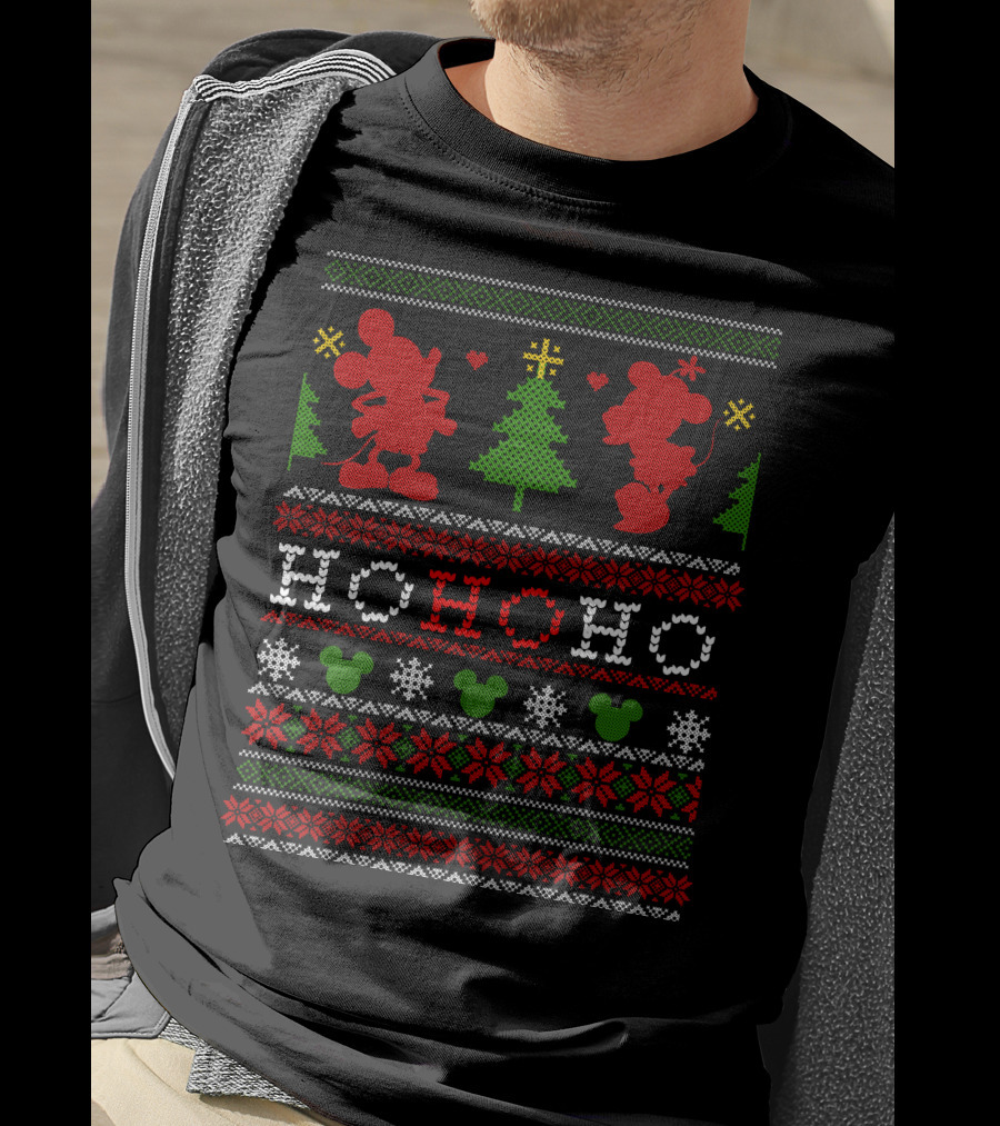 Merry Christmas 62 Ho Ho Ho Ugly Sweater Red Green Mickey Tree T-Shirt