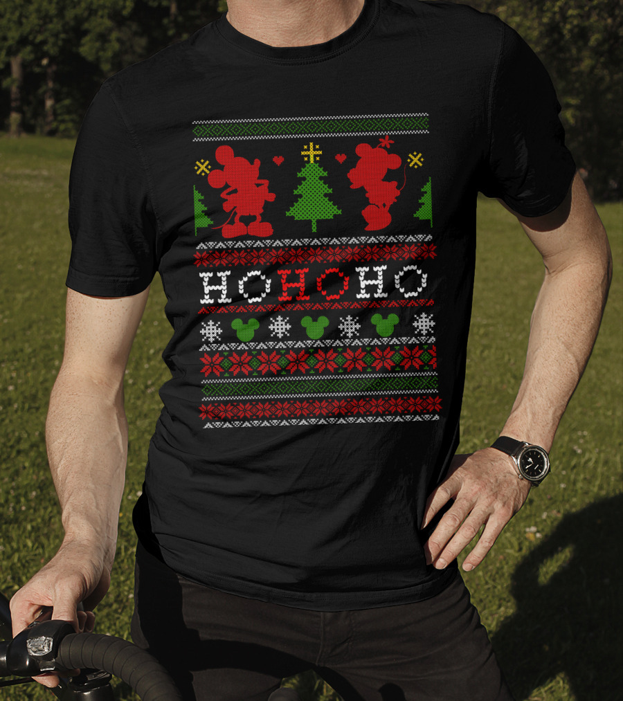 Merry Christmas 62 Ho Ho Ho Ugly Sweater Red Green Mickey Tree T-Shirt