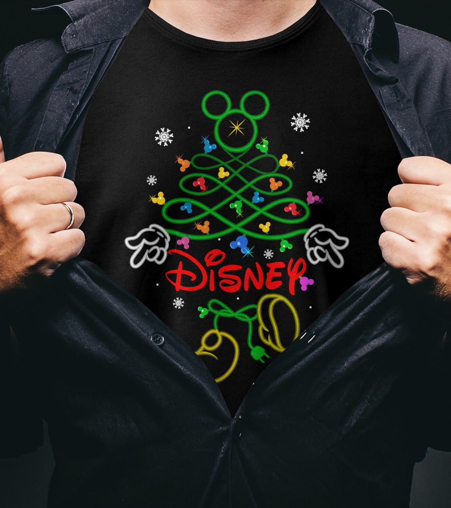 Disney Mickey Mouse Christmas Tree Neon Lights T-Shirt