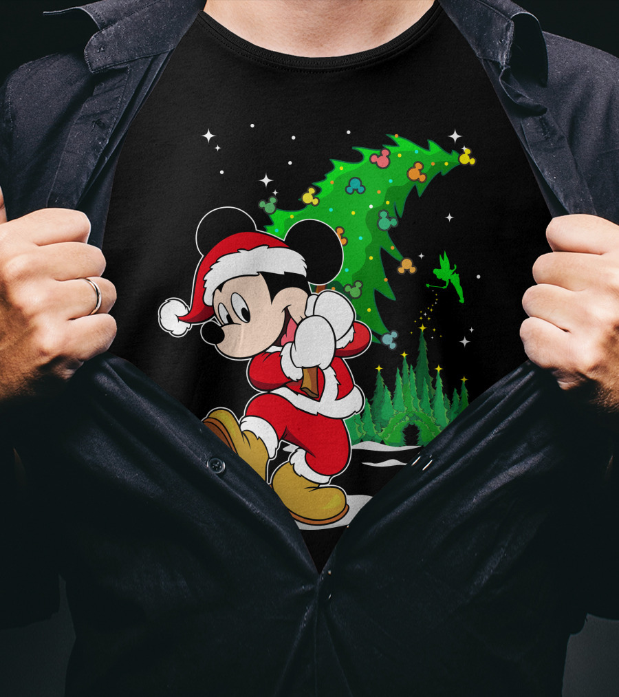 Merry Christmas Mickey Mouse Santa Magic Disney Tree T-Shirt