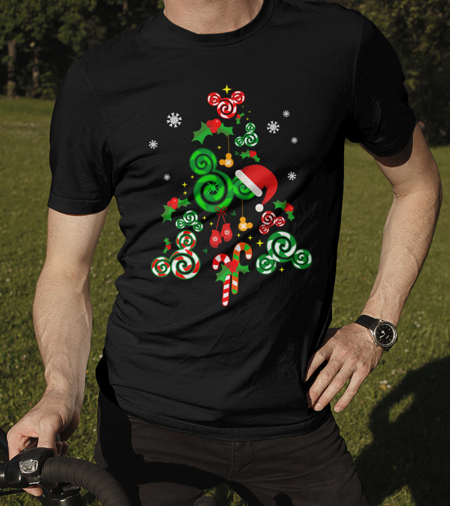 Merry Christmas 24 Candy Cane Tree With Santa Hat And Snowflakes T-Shirt
