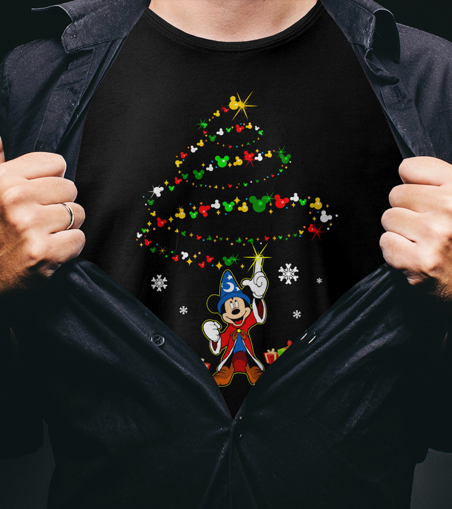 Sorcerer Mickey Mouse Christmas Tree Magic And Presents T-Shirt