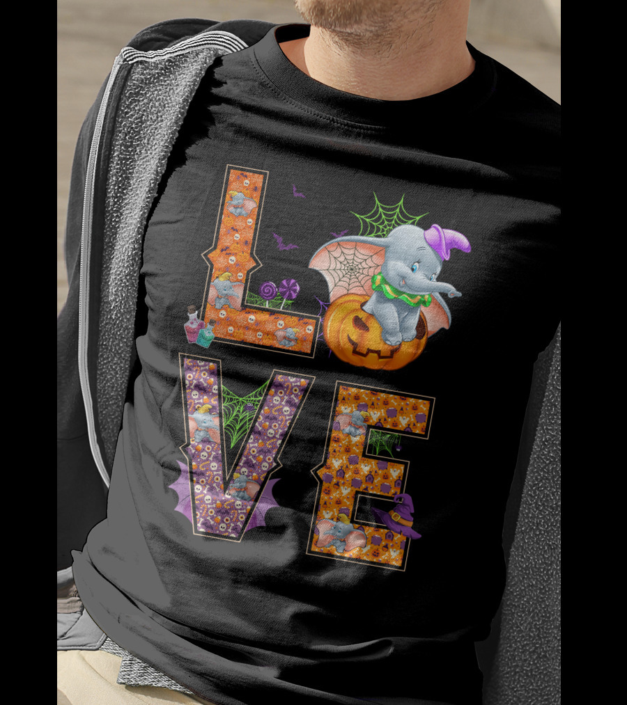 Love Dumbo Halloween Pumpkin Spiderweb Costume T-Shirt