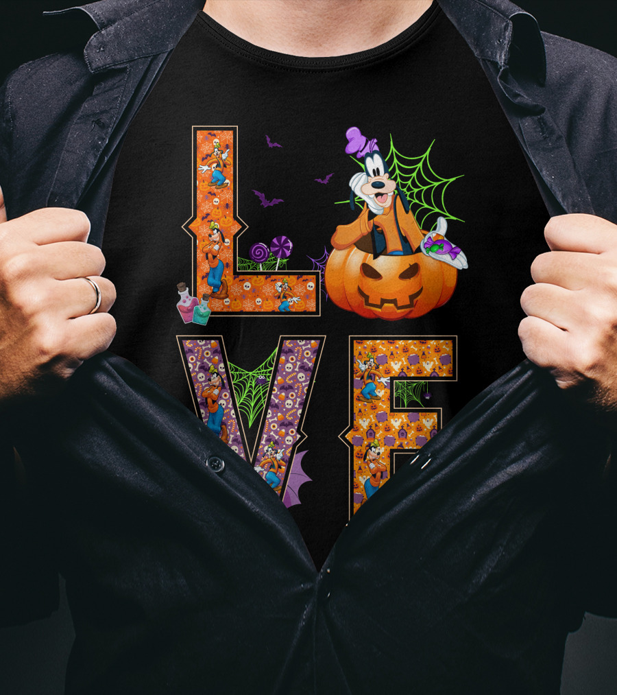 Goofy Halloween Love Pumpkin Spiderweb Bats T-Shirt
