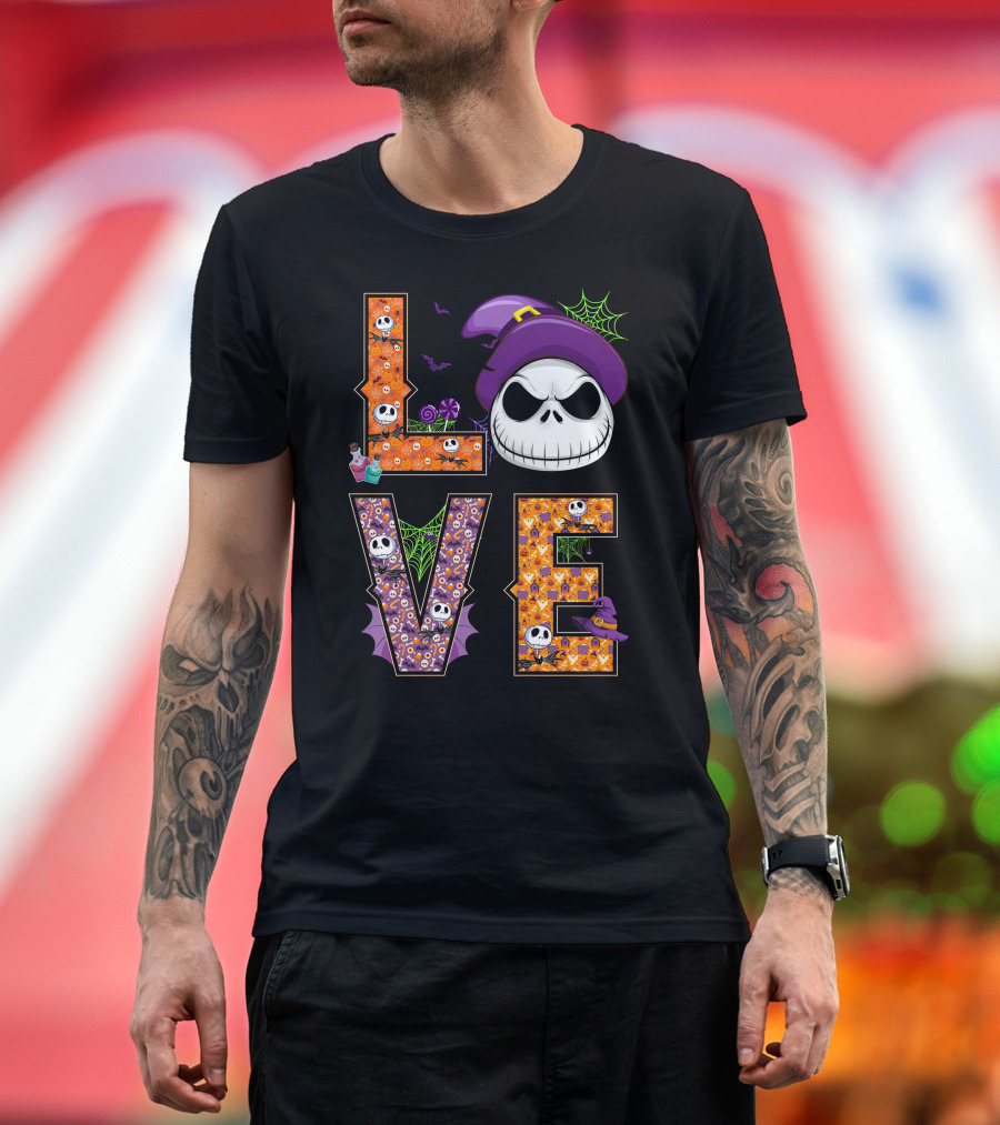 Jack Skellington Love Halloween Potion Hat Spider Webs T-Shirt