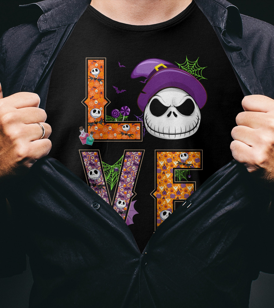 Jack Skellington Love Halloween Potion Hat Spider Webs T-Shirt