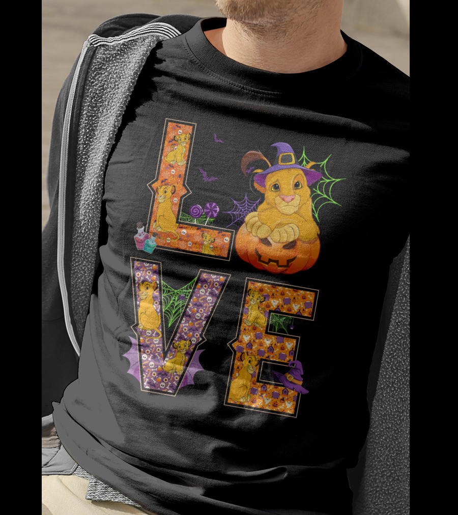 Love Halloween Simba Witch Pumpkin Spiderweb T-Shirt