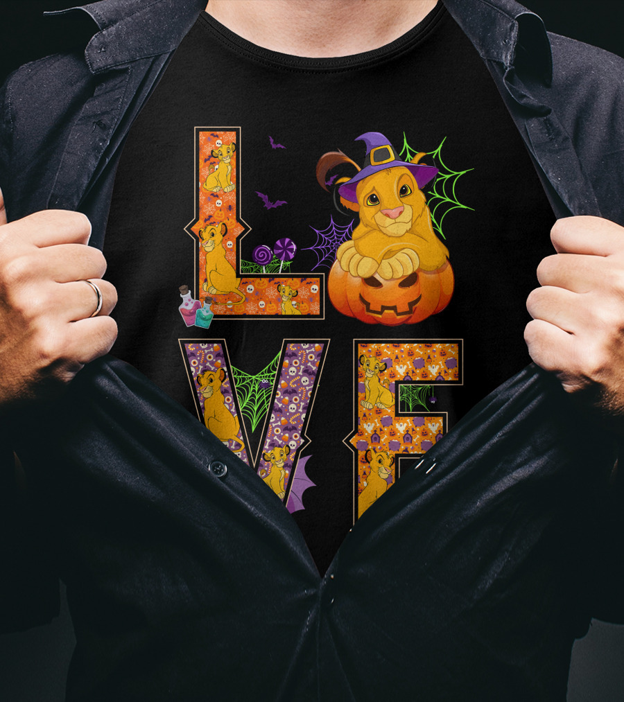 Love Halloween Simba Witch Pumpkin Spiderweb T-Shirt