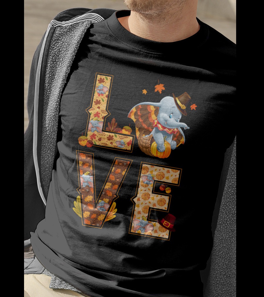 Love Dumbo Thanksgiving Autumn Theme T-Shirt