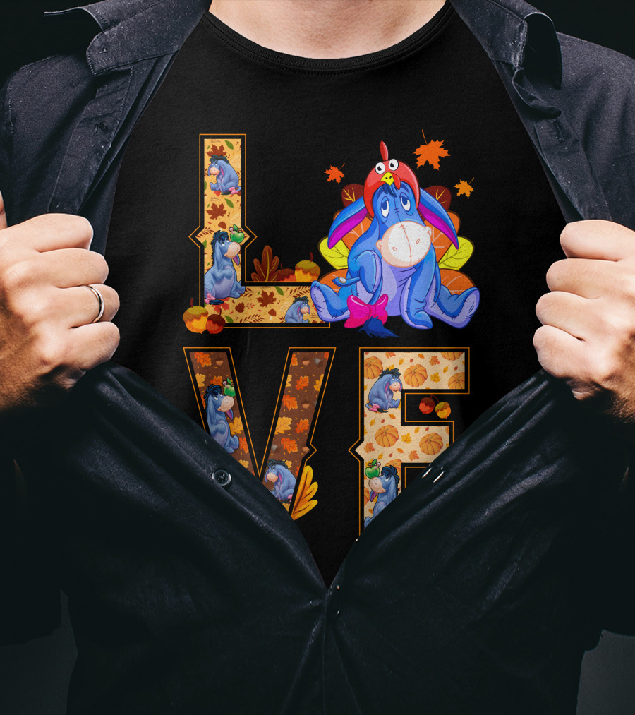 Eeyore Love Fall Leaves Pumpkins Thanksgiving T-Shirt