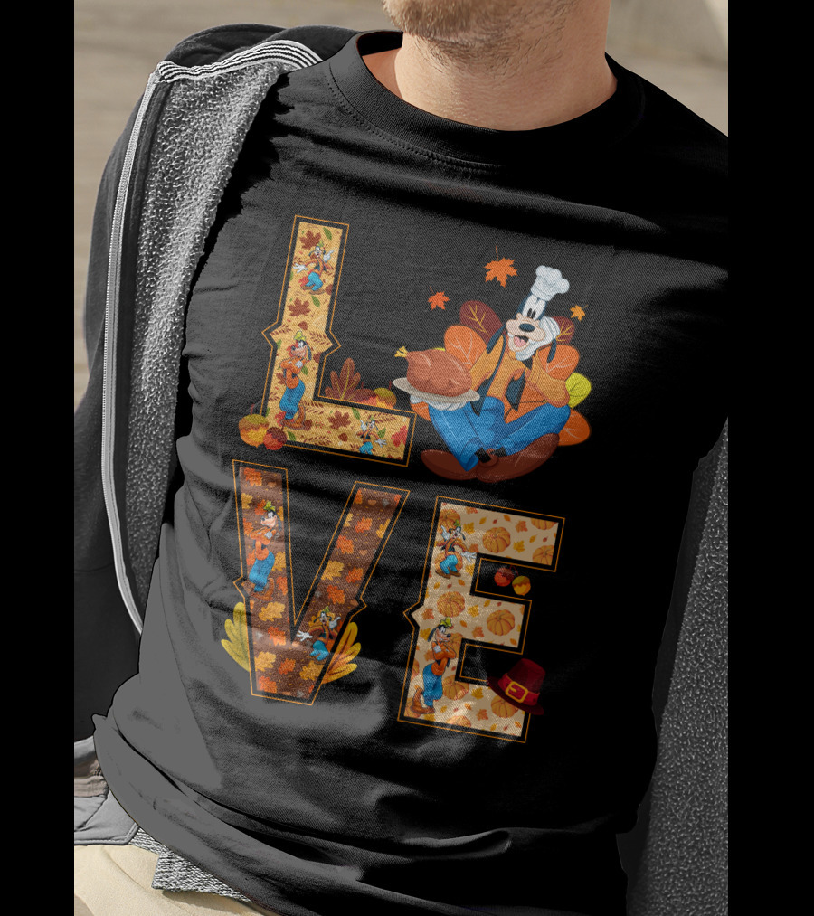 Goofy Love Fall Thanksgiving Leaves Turkey Chef Hat T-Shirt