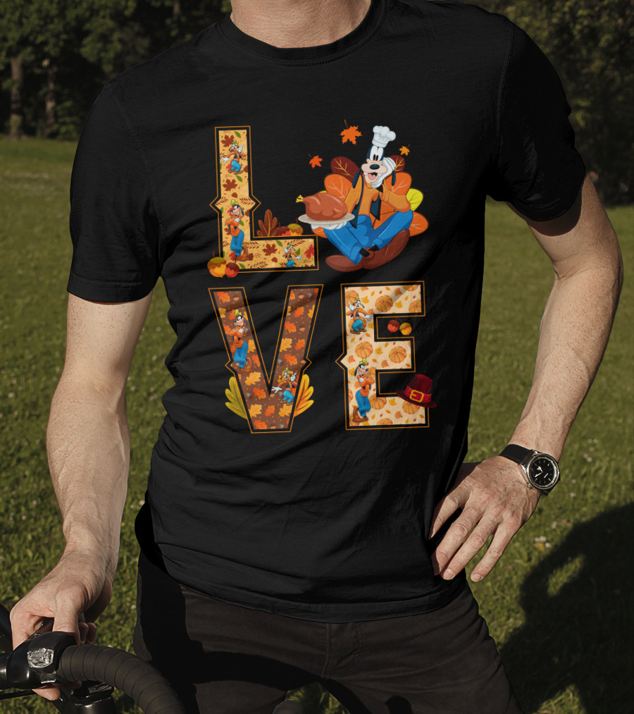 Goofy Love Fall Thanksgiving Leaves Turkey Chef Hat T-Shirt