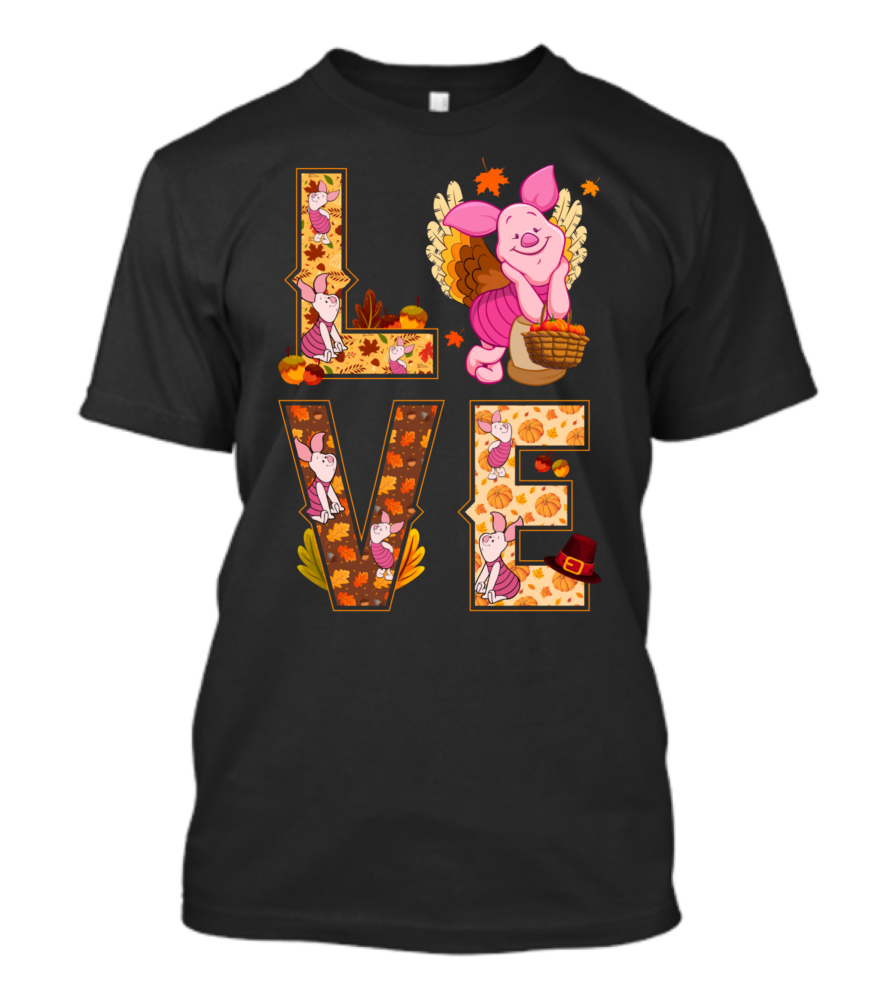 Piglet Love Autumn Harvest Thanksgiving Pumpkin Leaves T-Shirt