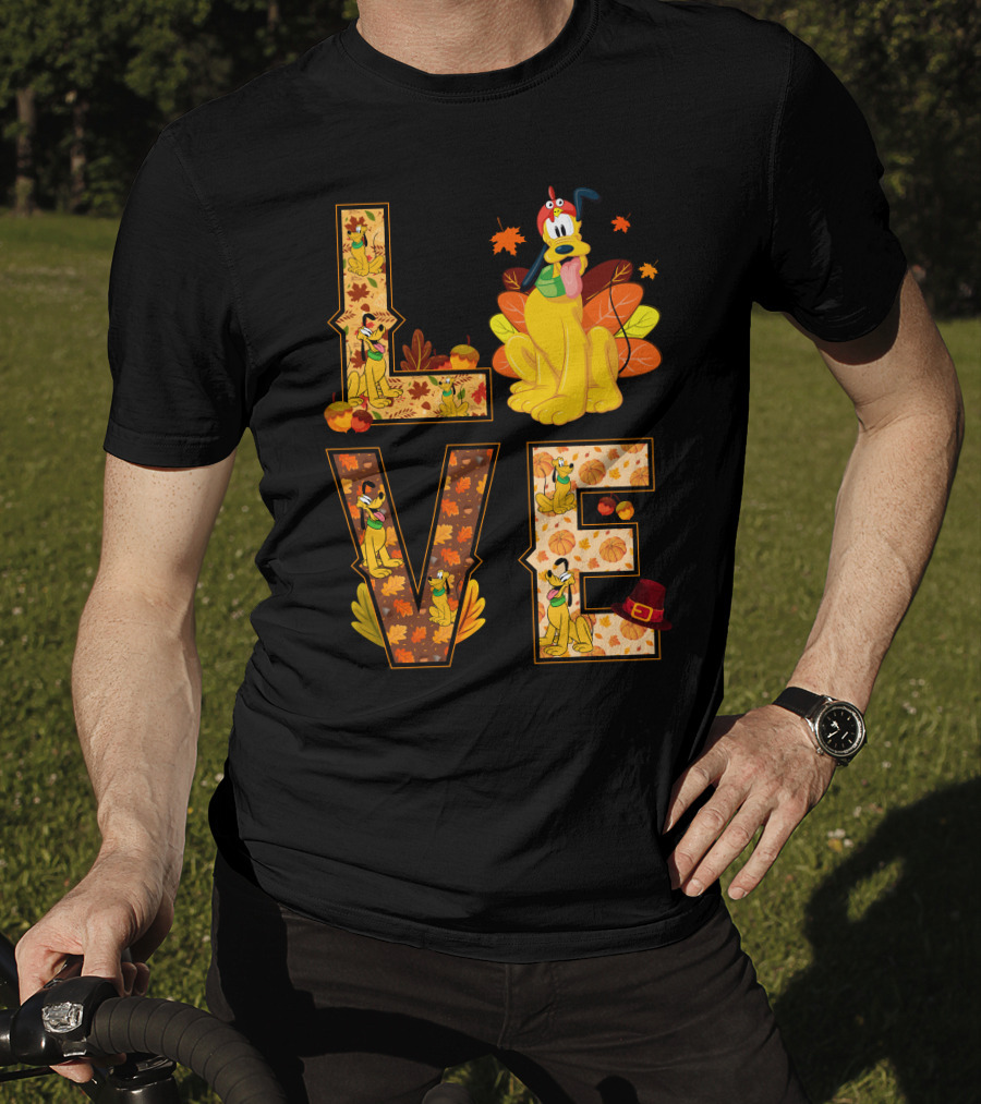 Pluto Thanksgiving Love Autumn Leaves And Pumpkins T-Shirt