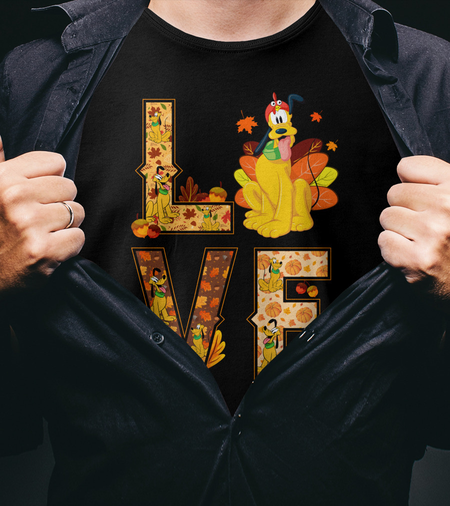 Pluto Thanksgiving Love Autumn Leaves And Pumpkins T-Shirt