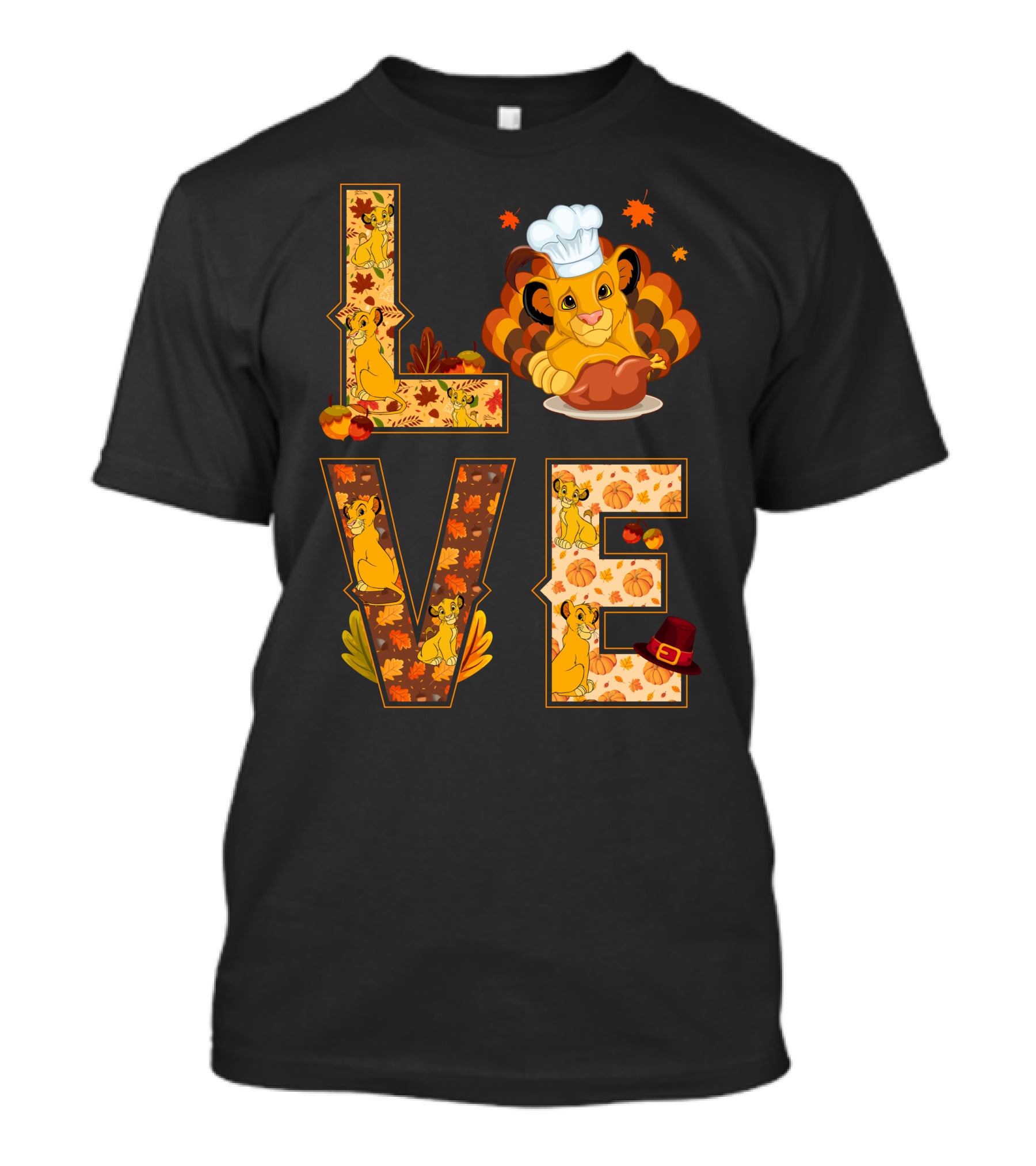 Love Simba Thanksgiving Chef Lion Leaf Pumpkin Hat T-Shirt
