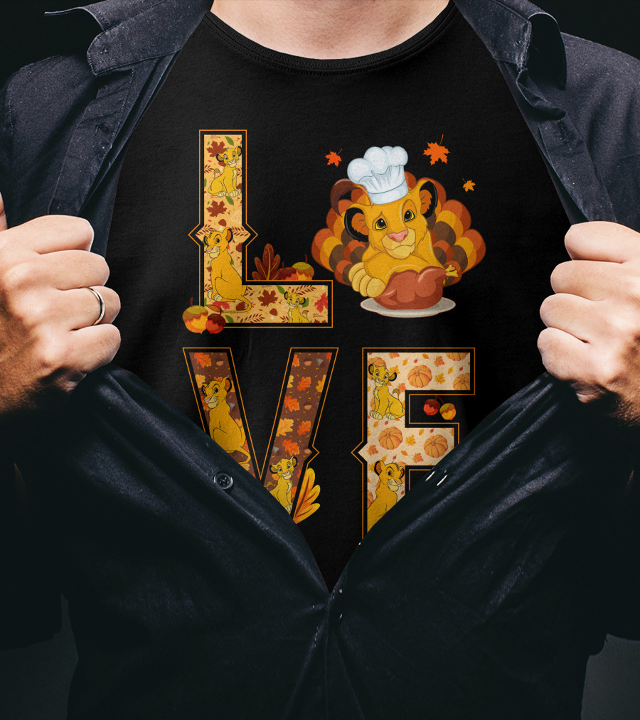 Love Simba Thanksgiving Chef Lion Leaf Pumpkin Hat T-Shirt