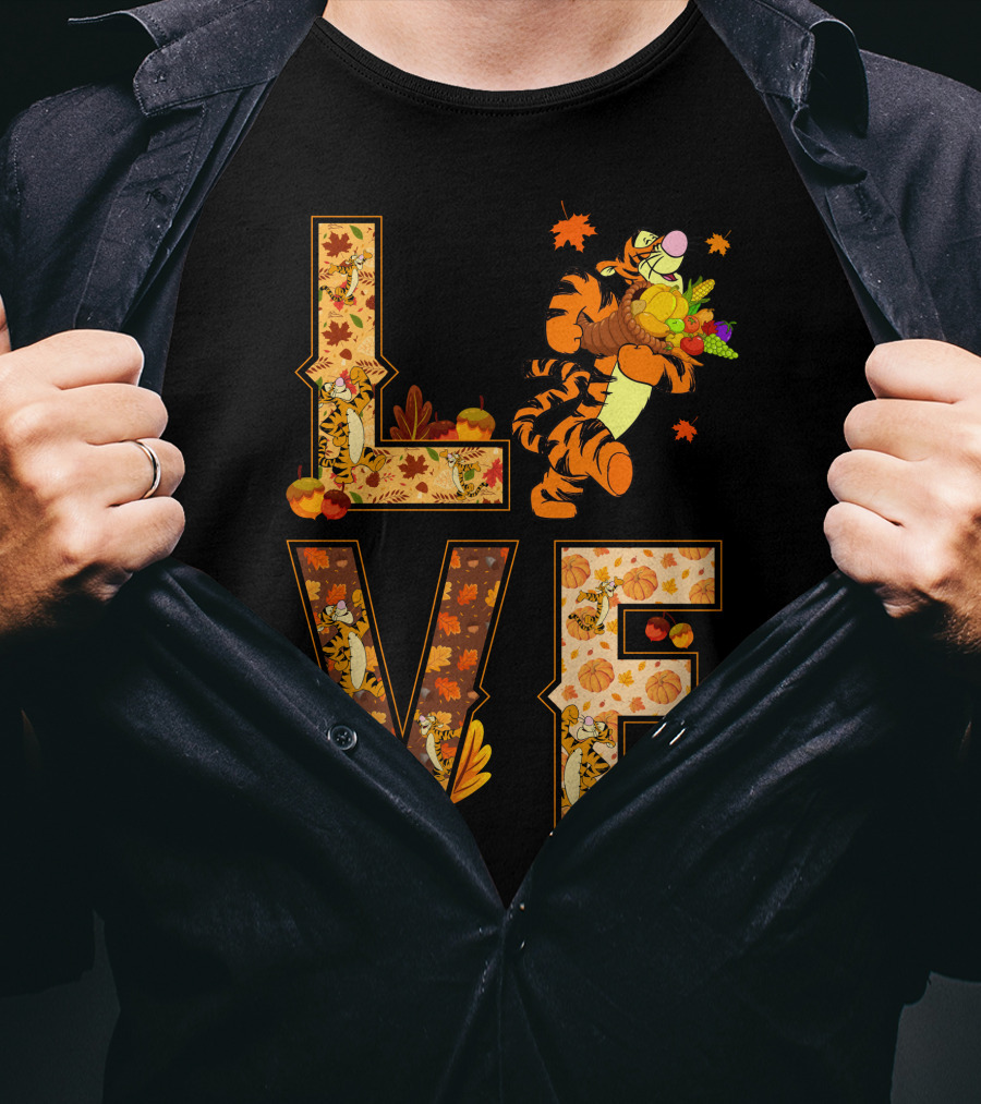 Love Tigger Thanksgiving Autumn Leaves T-Shirt