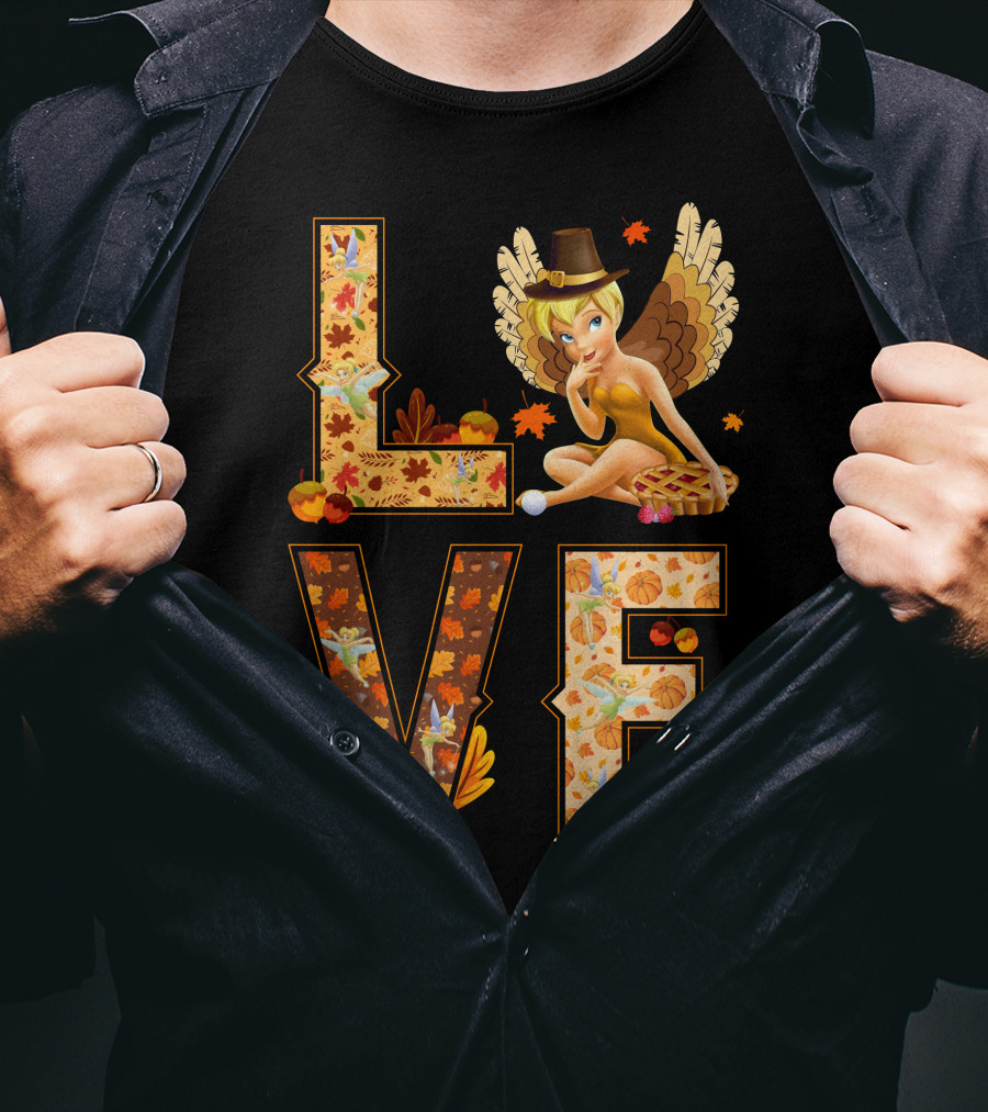 Love Tinkerbell Thanksgiving Autumn Theme T-Shirt