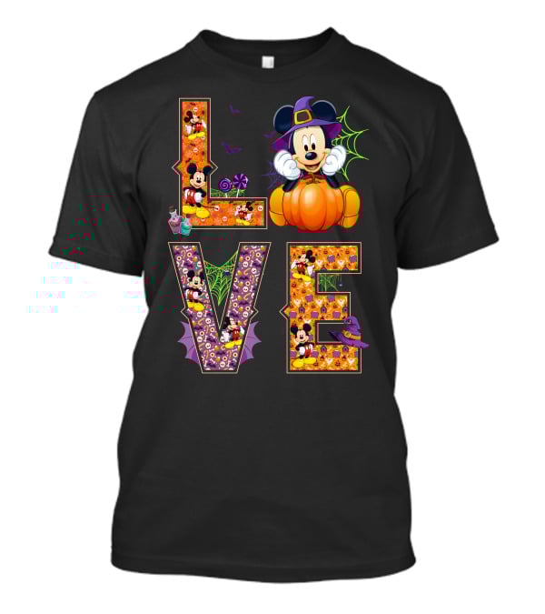 Mickey Love Halloween Pumpkin Witch Hat Spooky Theme T-Shirt
