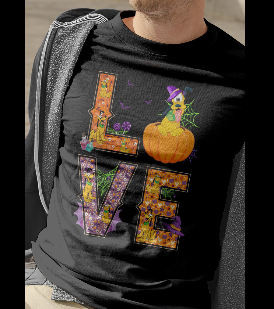 Love Pluto Halloween Pumpkin Bats Spider Webs T-Shirt