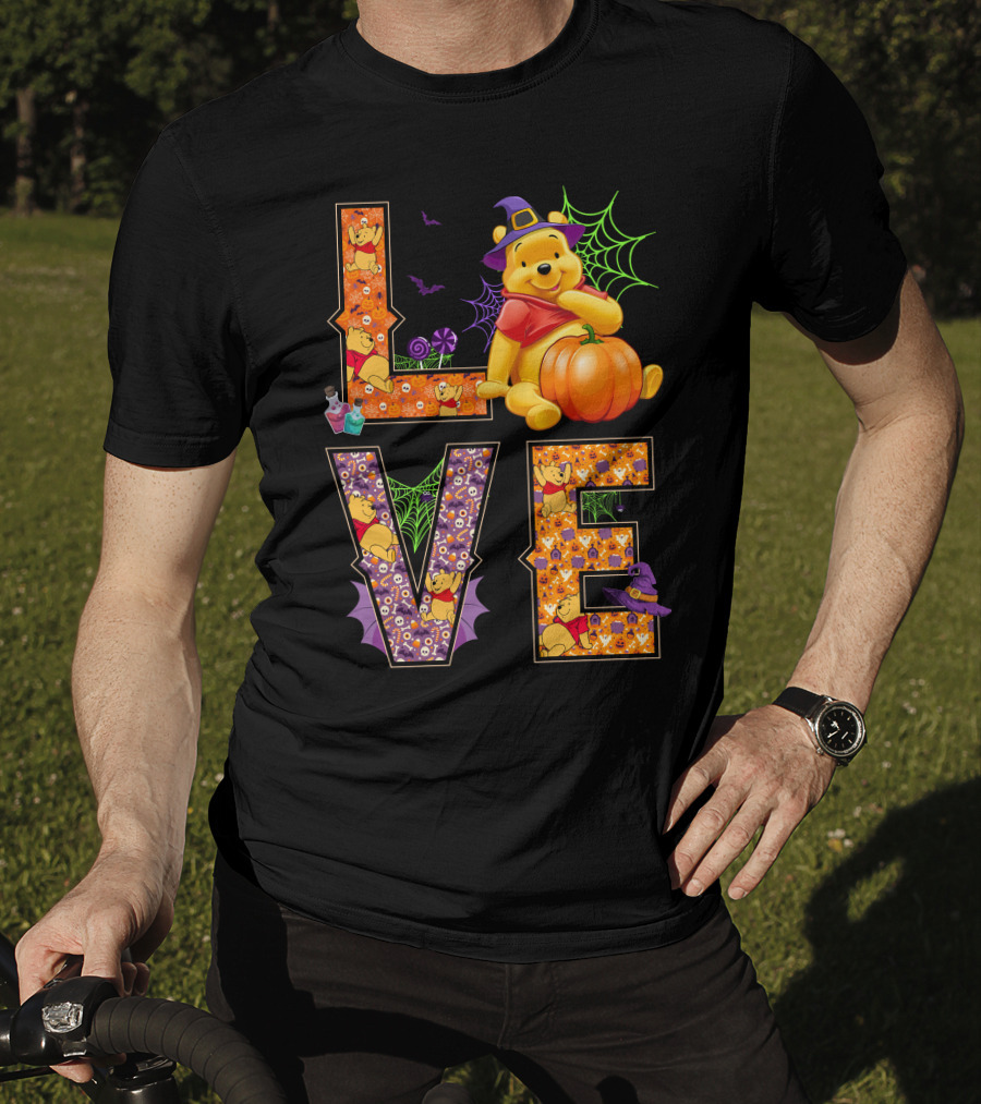 Pooh Halloween Love With Pumpkins And Spider Webs T-Shirt