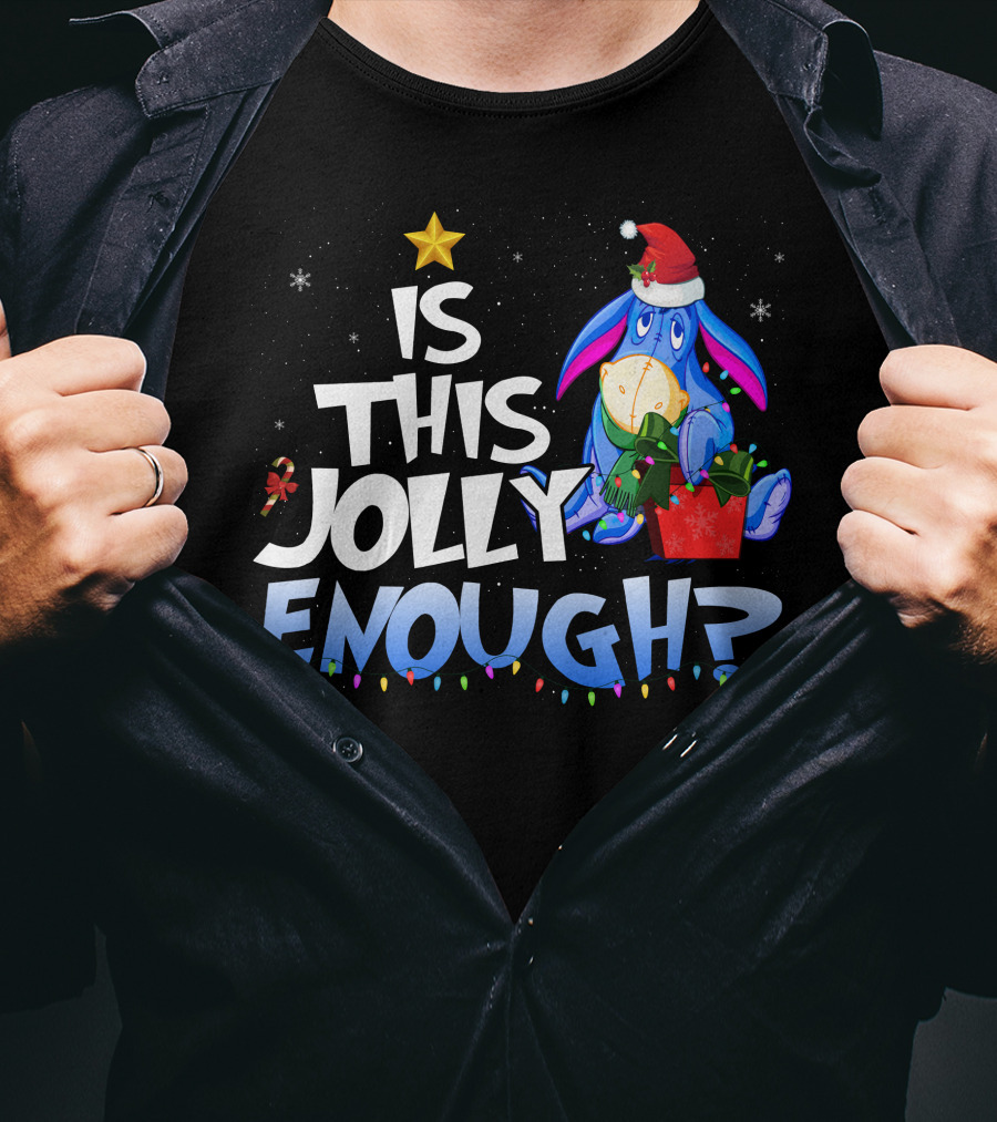Eeyore Is This Jolly Enough Santa Christmas Lights T-Shirt