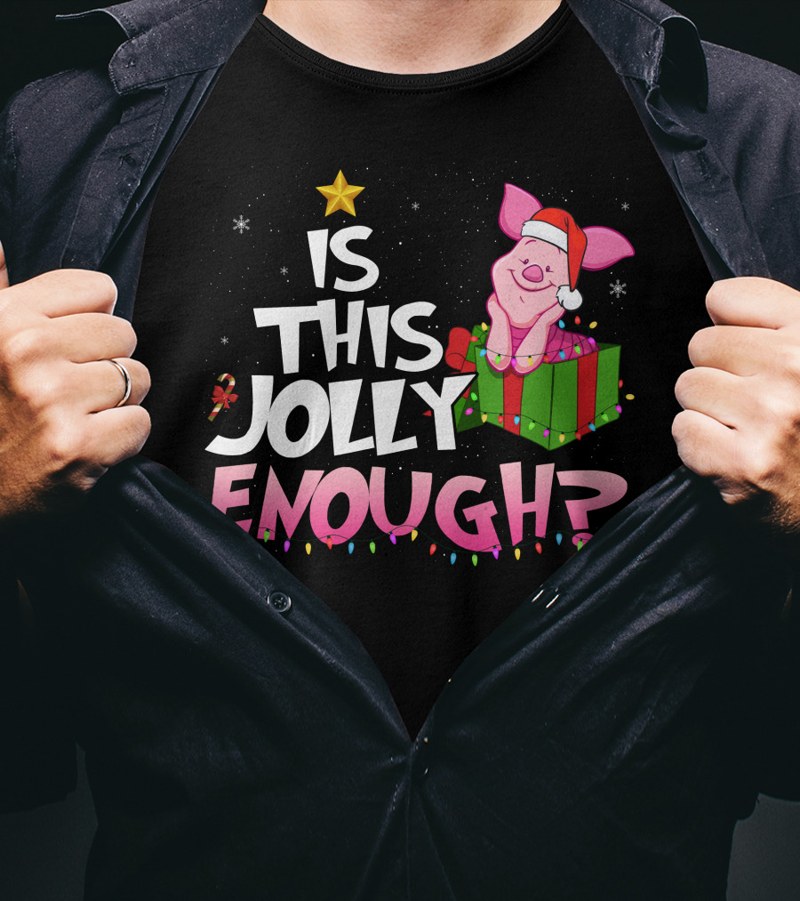 Is This Jolly Enough Piglet Christmas Santa Hat Present T-Shirt