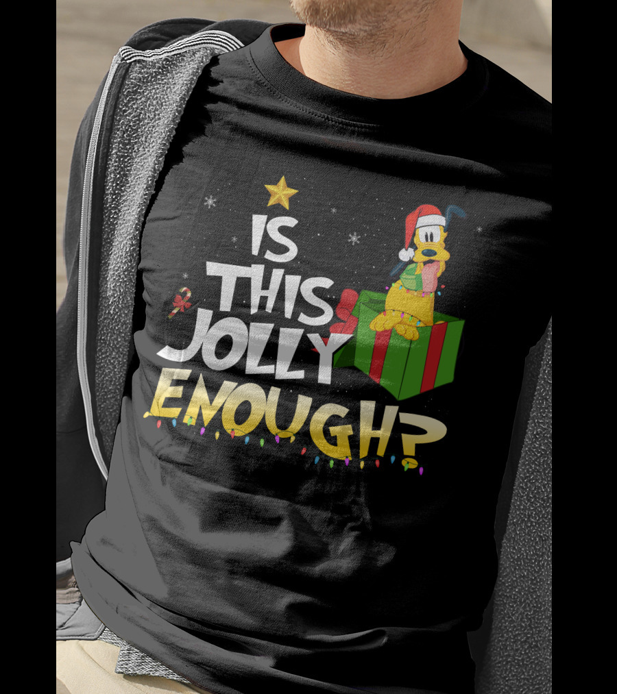 Is This Jolly Enough Pluto Christmas Star Santa Hat Present Lights T-Shirt