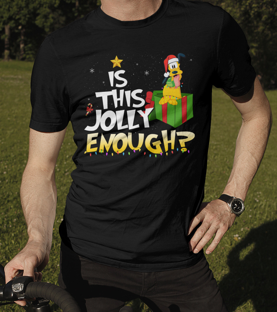 Is This Jolly Enough Pluto Christmas Star Santa Hat Present Lights T-Shirt