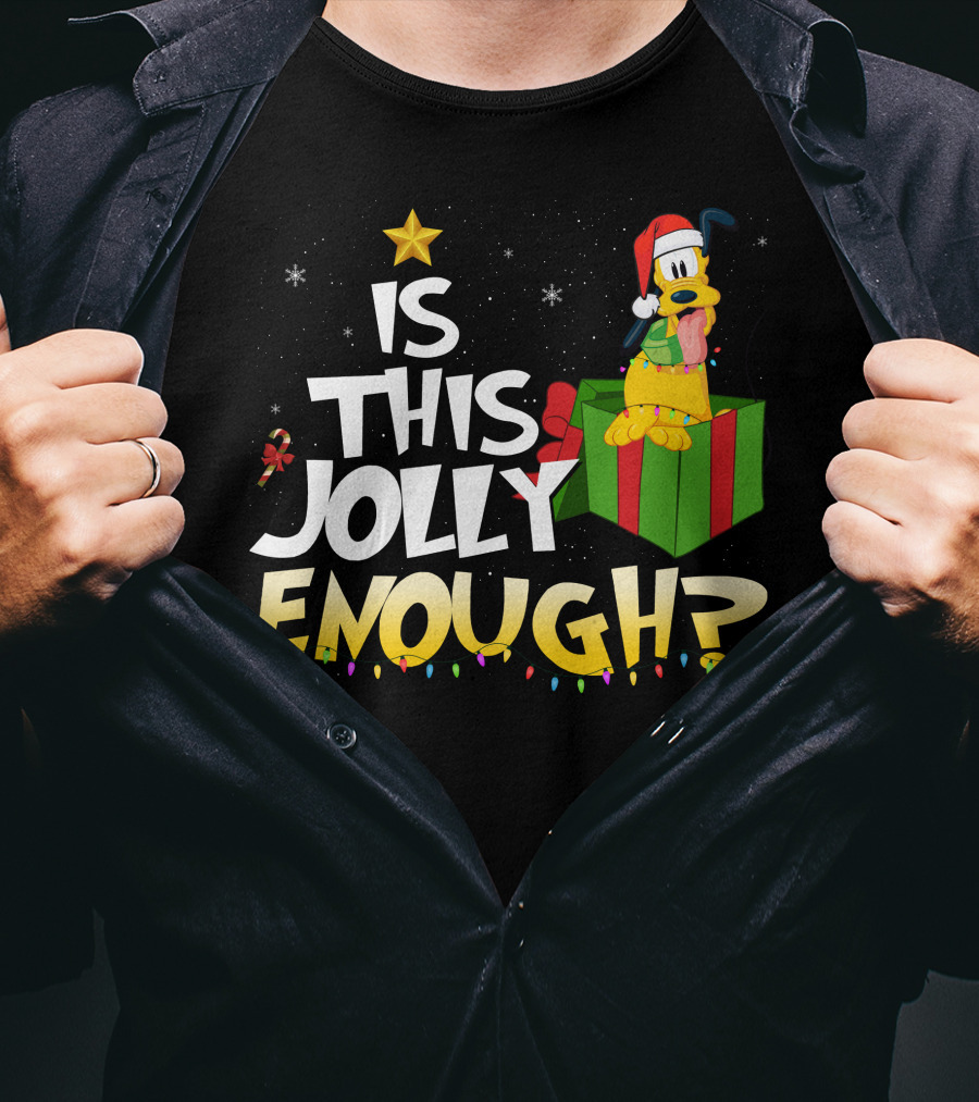 Is This Jolly Enough Pluto Christmas Star Santa Hat Present Lights T-Shirt