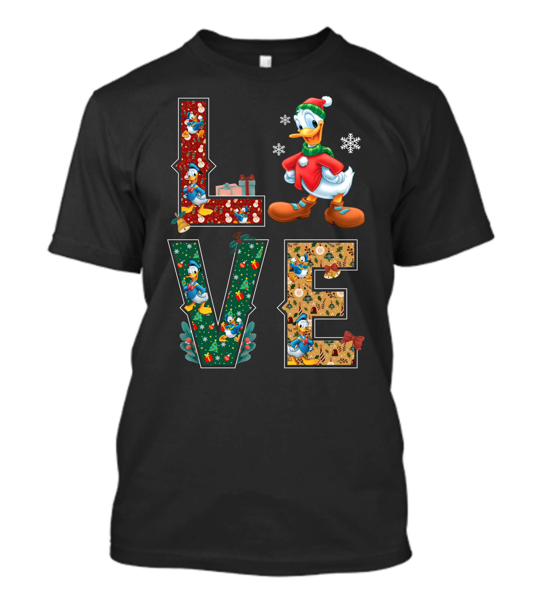 Donald Duck Christmas Love Snowflakes Present Bow Holiday T-Shirt