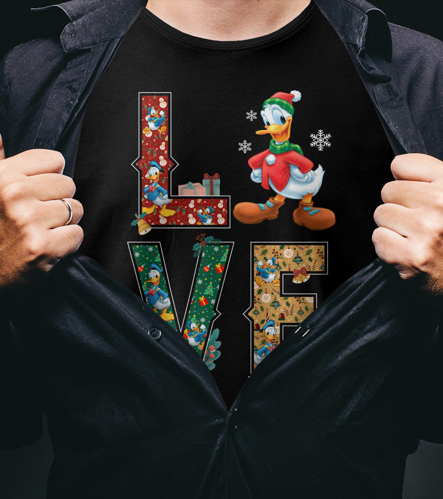 Donald Duck Christmas Love Snowflakes Present Bow Holiday T-Shirt