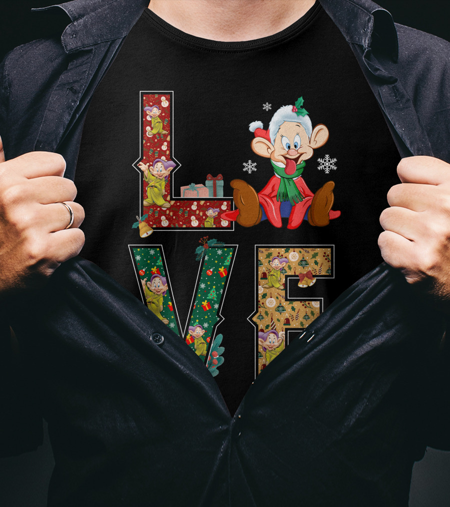 Dopey Love Christmas Snowflakes Presents Garland Bow Holiday T-Shirt