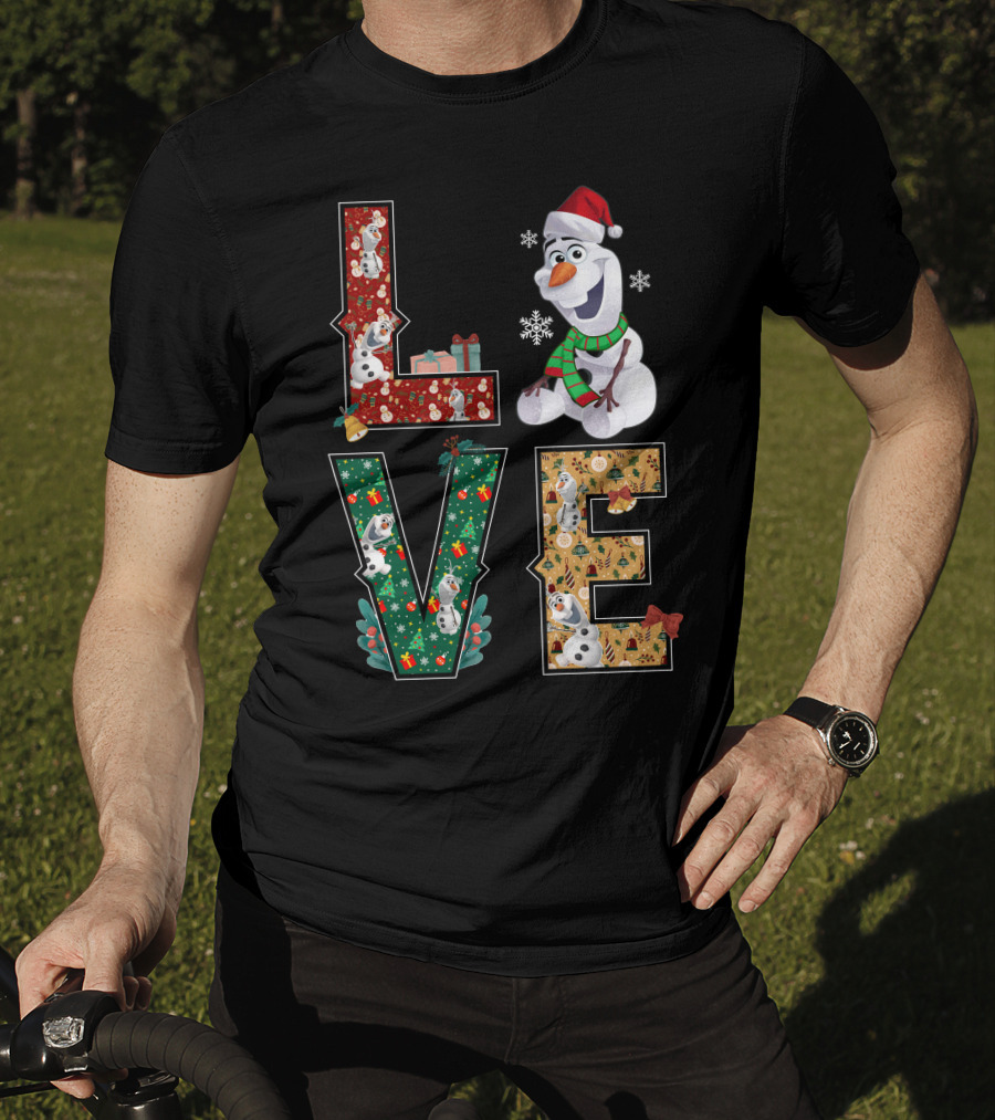 Love Olaf Christmas Snowman Santa Hat Scarf Snowflake Gifts T-Shirt