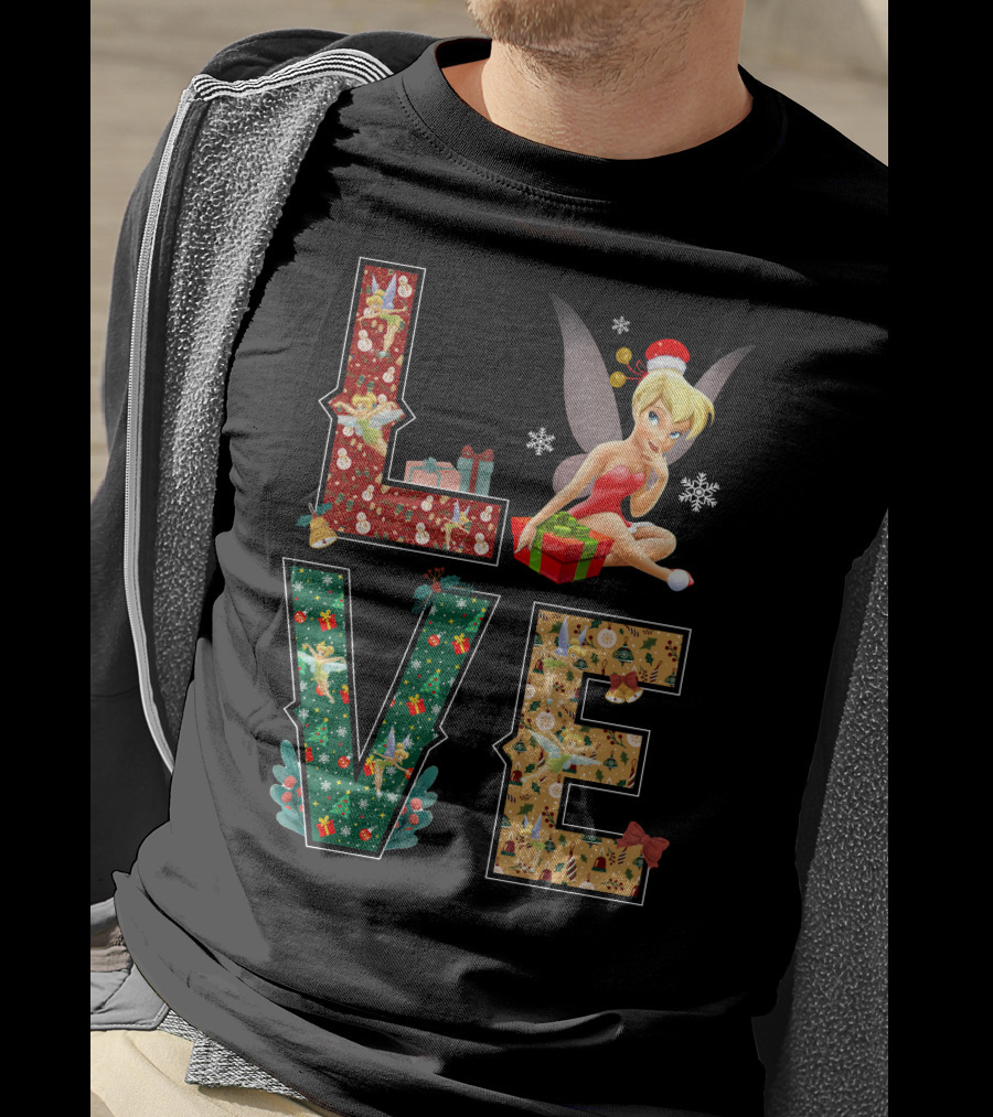 Love Tinkerbell Christmas Snowflakes Presents T-Shirt