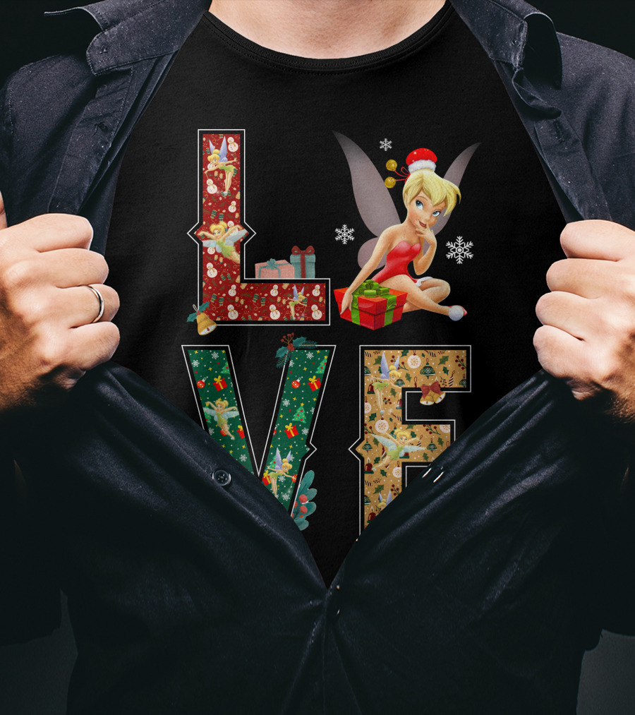 Love Tinkerbell Christmas Snowflakes Presents T-Shirt
